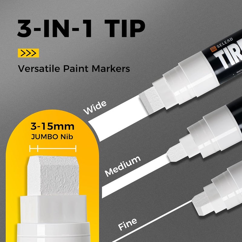 SELEAD Jumbo Tire Marker White - 4 Pack 15mm Wide Tip Paint Pens for Car Tires Lettering, Large Capacity Premium Ink Waterproof Permanent Markers - Image 3